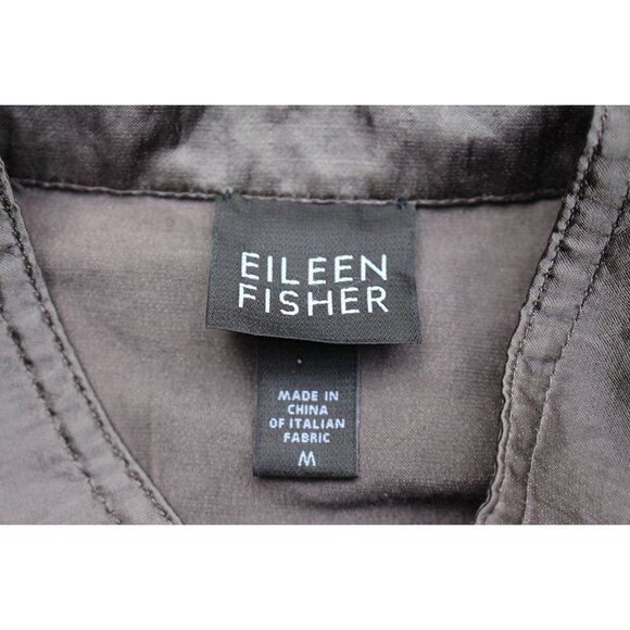 Eileen Fisher - High Collar Steel Satin Jacket in Charcoal Grey, Med - Picture 3 of 11
